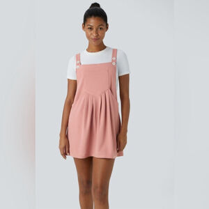 Halara pockets mini waffle casual pinafore dress dusty rose Small nwt